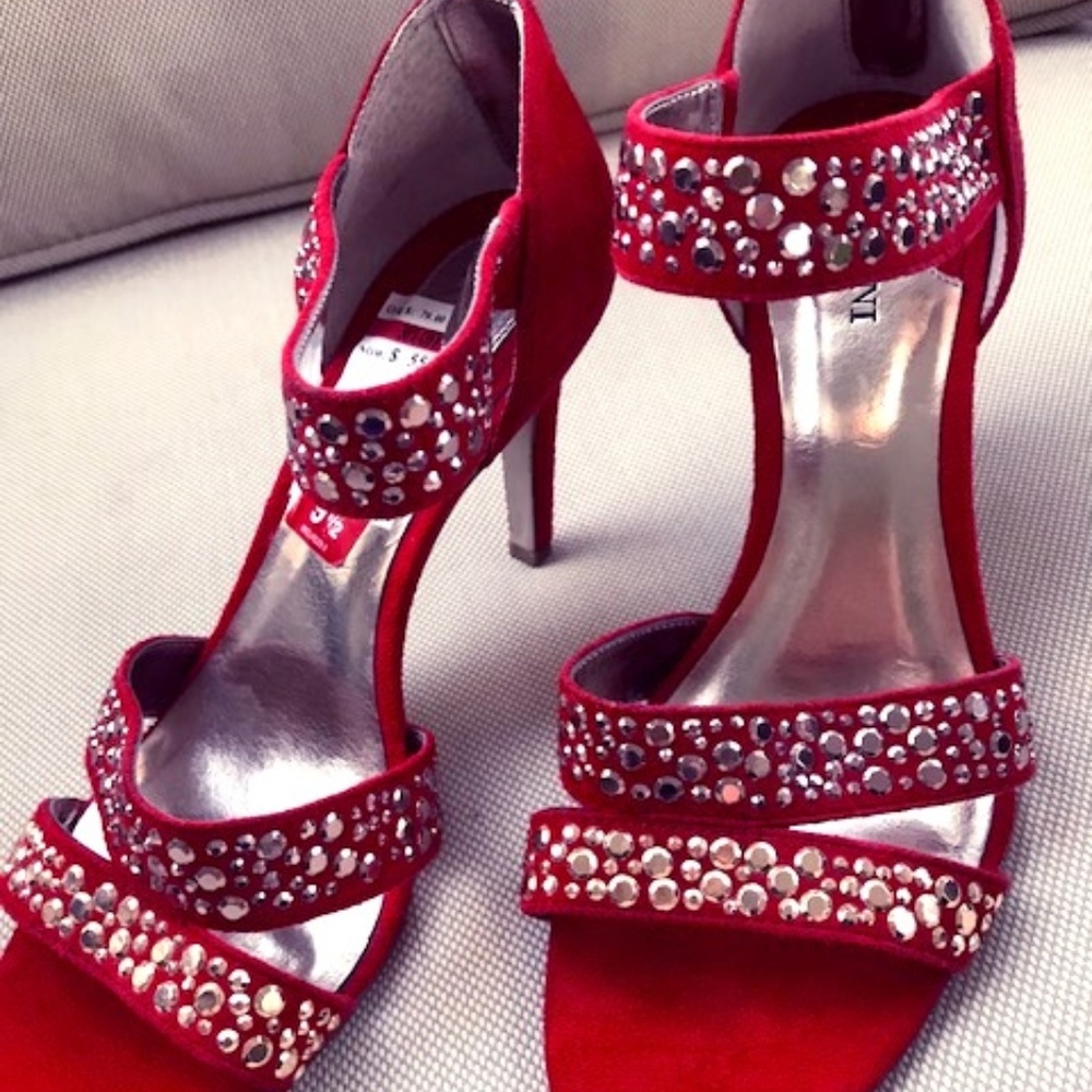 Alfani Red Suede Silver Bullet Heels NEW with Tags